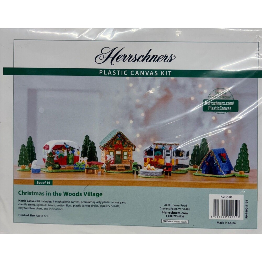 Herrschners Christmas in the Woods Village Plastic Canvas Kit Camping Theme